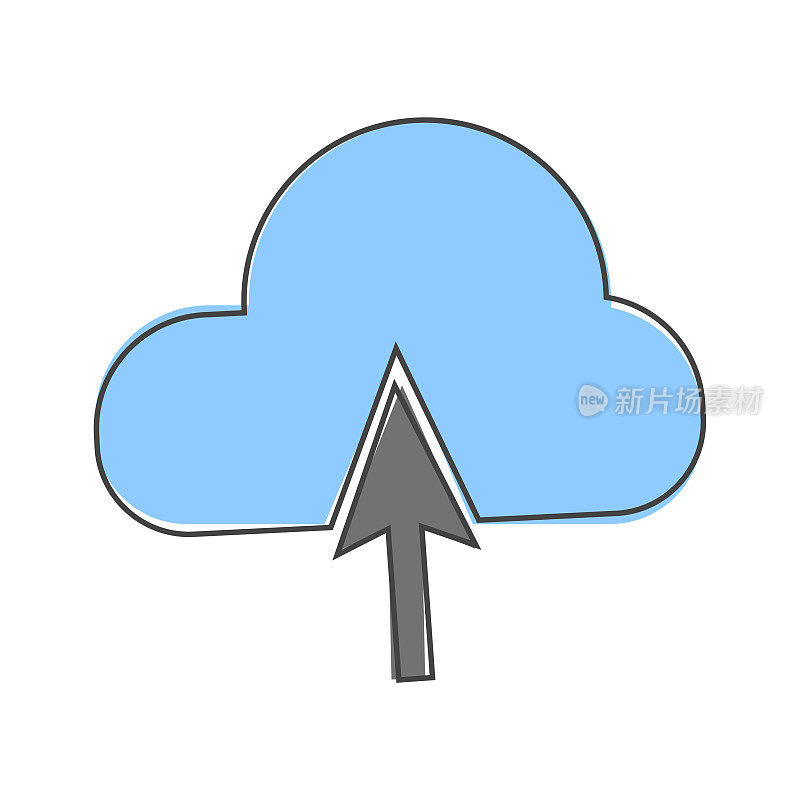 Upload icon on gray background. Load symbol  cartoon style on white isolated background.